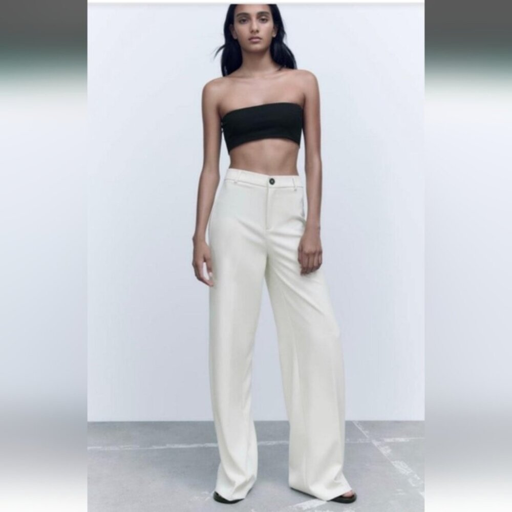 NWT Zara White High Rise Wide Leg Trousers (size Medium)